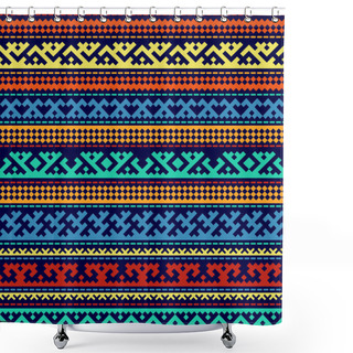 Personality  Seamless Pattern With Geometric Ethnic Ornaments Of Northern Nations. Vivid, Saturated Colors. Pattern Brushes Are Included In EPS File. Shower Curtains