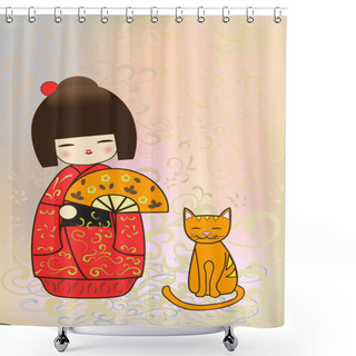 Personality  Japanese Kokeshi Doll Shower Curtains