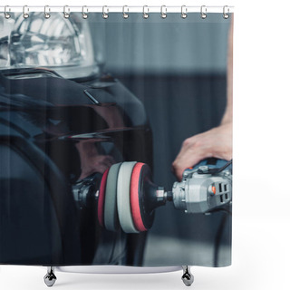 Personality  Cropped View Of Car Cleaner Polishing Car With Buffer Machine Shower Curtains
