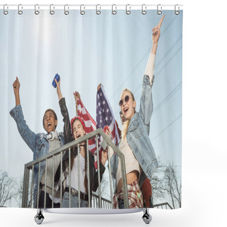 Personality  Teenagers Waving American Flag Shower Curtains