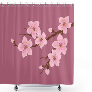 Personality  Blossoming Branch Of A Cherry. A Tree Branch With Pink Flowers And Buds On A Bright Pink Background. Sakura Flowers. Vector Illustration Shower Curtains