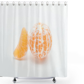 Personality  Ripe Juicy Orange Whole Peeled Tangerine With Slice On White Background Shower Curtains