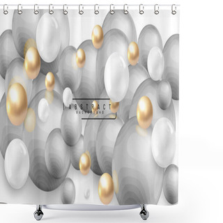 Personality  Abstract Background With 3d Fields. Gold And White Bubbles. Vector Illustration Of A Textured Sphere With Gray Waves. Overlapping Design Shower Curtains