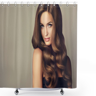 Personality  Girl With Long  And   Shiny Wavy Hair . Shower Curtains