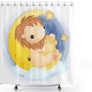 Personality  Adorable Little Lion In Watercolor Illustration For Nursery Decoration Shower Curtains