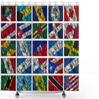 Personality  Waving Colourful North America Flags On A Silk Background Shower Curtains