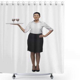 Personality  Air Hostess Carrying A Tray Of Wine Glasses Shower Curtains