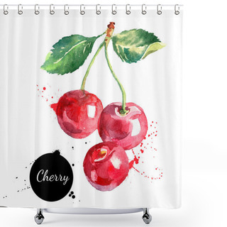 Personality  Hand Drawn Watercolor Painting Cherries Shower Curtains