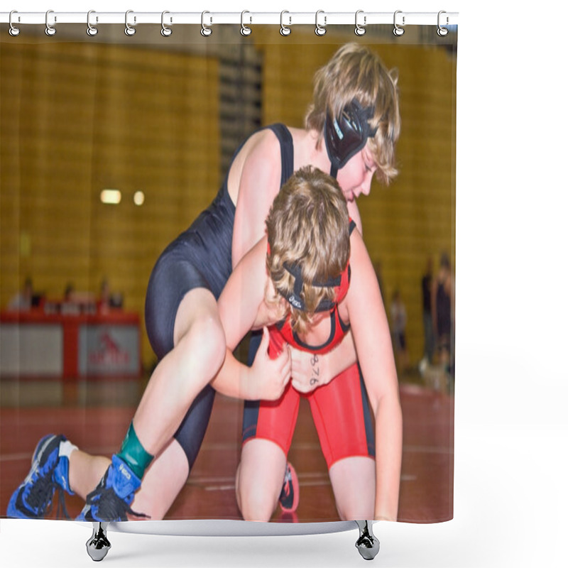 Personality  Youth Wrestlers In Tournament Shower Curtains