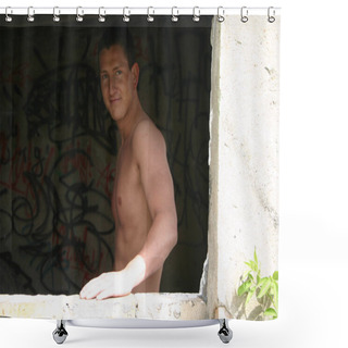 Personality  Man In Sprinkled Ruin Topless Shower Curtains