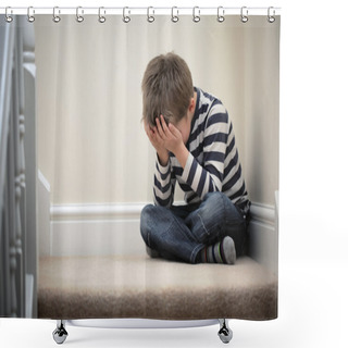 Personality  Upset Problem Child Sitting On Staircase Shower Curtains