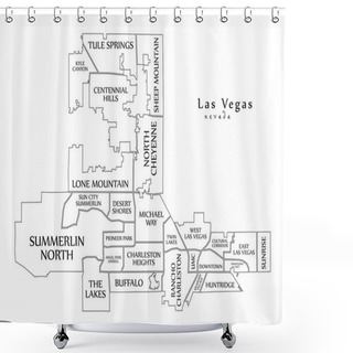 Personality  Modern City Map - Las Vegas Nevada City Of The USA With Neighborhoods And Titles Outline Map Shower Curtains