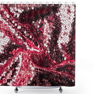 Personality  Top View Of Red And Silver Iridescent Textile With Shiny Sequins As Background  Shower Curtains