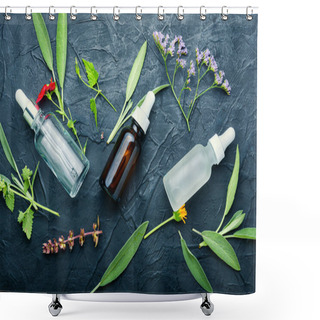 Personality  Bottles Of Tincture And Healthy Herbs And Flowers.Alternative Healthy Medicine Shower Curtains