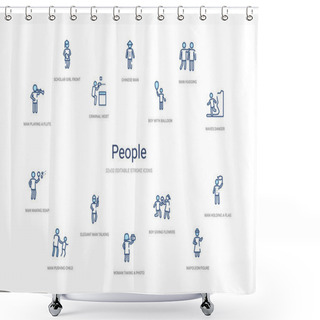 Personality  People Concept 14 Colorful Outline Icons. 2 Color Blue Stroke Ic Shower Curtains