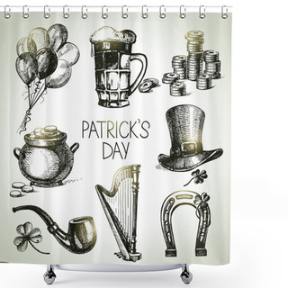 Personality  St. Patrick's Day Set. Hand Drawn Illustrations Shower Curtains