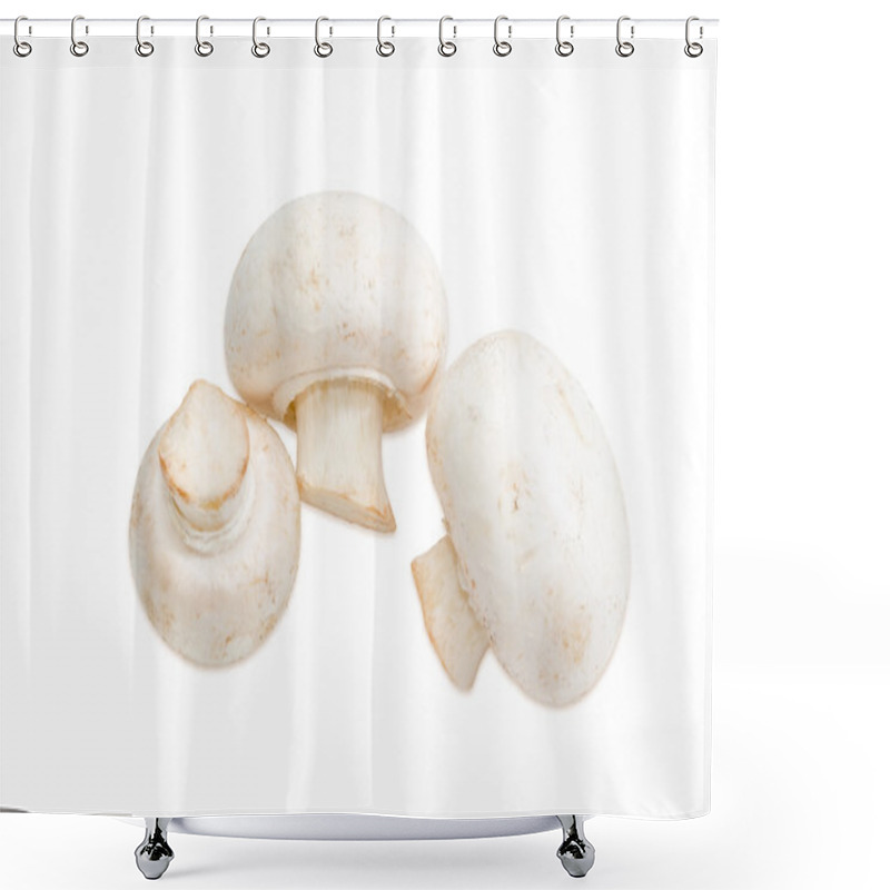 Personality  Three Champignon Mushroom On A Light Background Shower Curtains