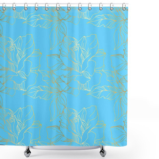 Personality  Vector Rose Floral Botanical Flowers. Blue And Gold Engraved Ink Art. Seamless Background Pattern. Shower Curtains