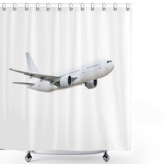 Personality  Flying White Wide Body Passenger Airplane Isolated On White Background Shower Curtains