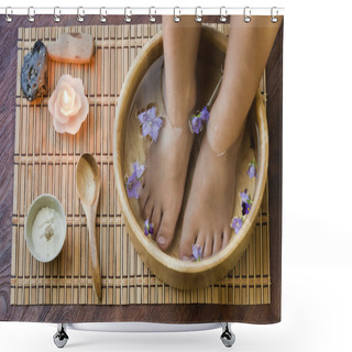 Personality  Soaking Feet In Wooden Bowl. Shower Curtains