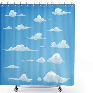 Personality  Cartoon Clouds Set On Blue Sky Background Shower Curtains