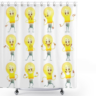Personality  Set Of Twelve Funny Yellow Light Bulbs Shower Curtains