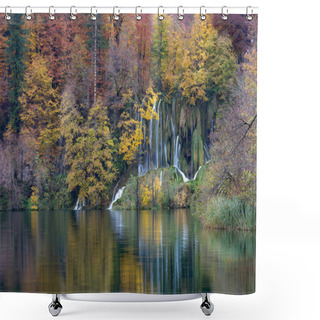 Personality  Waterfall In Deep Forest Of Croatia. Plitvice Lakes National Park. Shower Curtains