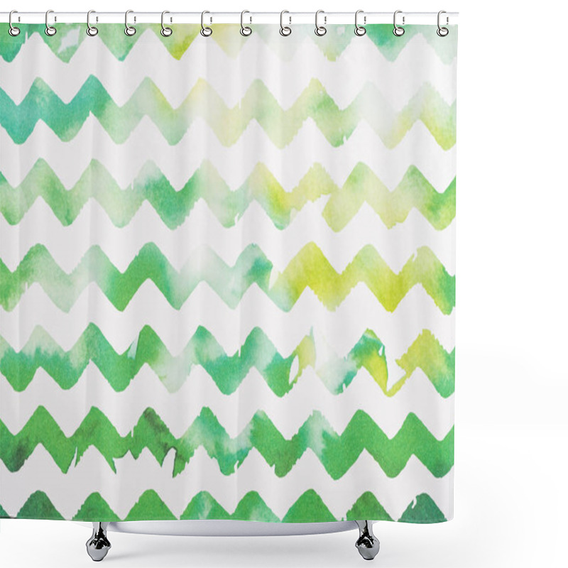 Personality  zigzag white and green watercolor background shower curtains