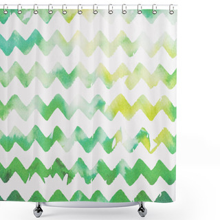 Personality  Zigzag White And Green Watercolor Background Shower Curtains