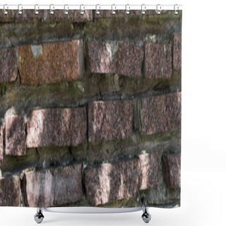 Personality  Background Of Stone Wall With Concrete And Sunlight, Panoramic Shot Shower Curtains