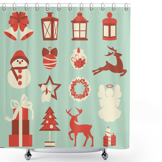 Personality  Collection Of Colorful Christmas Elements And Decorations Shower Curtains