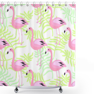 Personality  Flamingo Seamless Pattern. Pink Exotic Bird Background. Shower Curtains