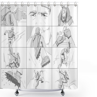 Personality  Alpinism Storyboards Monochrome Shower Curtains