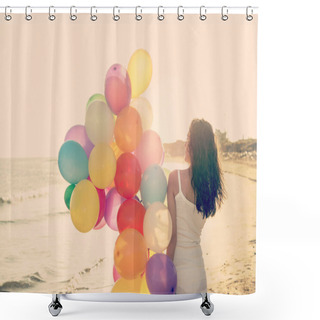 Personality  Rear View Of Woman Having Fun In Vacation Holidays Warm Filter A Shower Curtains