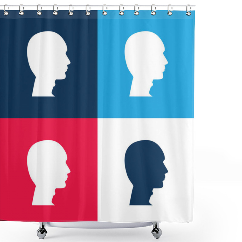 Personality  Bald Man Head Blue And Red Four Color Minimal Icon Set Shower Curtains