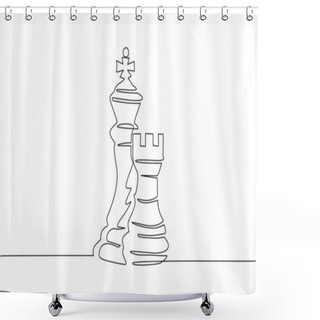Personality  Single One Line Drawing Rook And King Chess Logo. Set Of Emblems And Signs For Chess Sport Tournament. Successful Challenge Isolated. Modern Continuous Line Draw Design Graphic Vector Illustration Shower Curtains