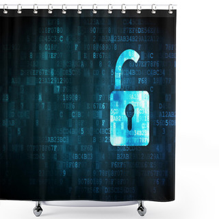 Personality  Privacy Concept: Opened Padlock On Digital Background Shower Curtains