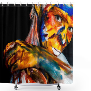Personality  Human Canvas Girl Face With Art Body Painting Shower Curtains