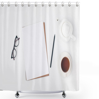 Personality  Blank Paper With Cup Of Tea Shower Curtains