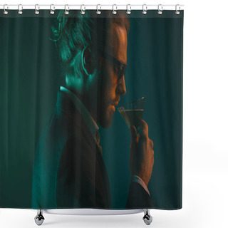 Personality  Man In Suit Drinking Cocktail From Glass Shower Curtains