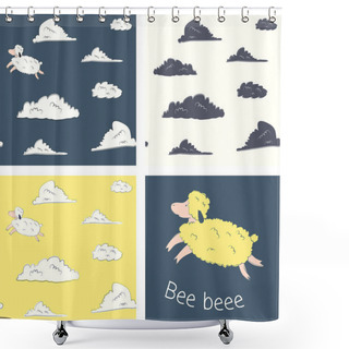Personality  Pattern With  Sheeps, Clouds And Stars. Shower Curtains