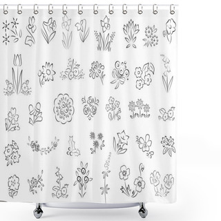 Personality  Sketch Of Flowers Shower Curtains