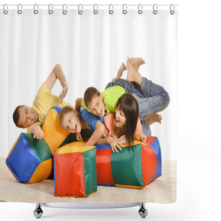 Personality  Family Of Four Having Fun Shower Curtains