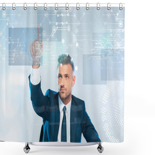 Personality  Handsome Businessman Pointing On Innovation Technology Isolated On White, Artificial Intelligence Concept Shower Curtains