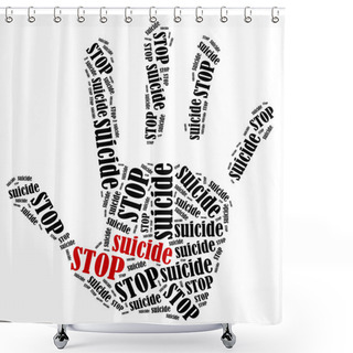 Personality  Word Cloud Illustration In Shape Of Hand Print Showing Protest. Shower Curtains