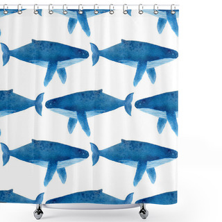 Personality  Humback Whale. Seamless Watercolor Pattern Shower Curtains
