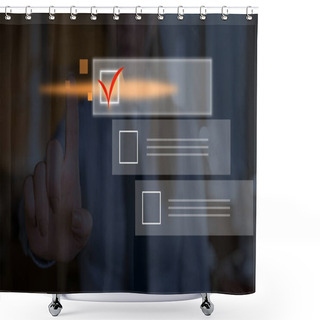 Personality  Hand Pen Check Checking Red Mark Empty Square Rectangular Shapes Digital Screen Showing And Prioritizing The Most Important. Checklist Ticking Remark The Things To Do List. Shower Curtains