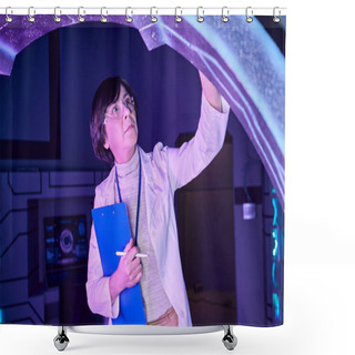 Personality  Futuristic Expertise: Adult Woman Scientist In The Science Center Of Tomorrow Shower Curtains
