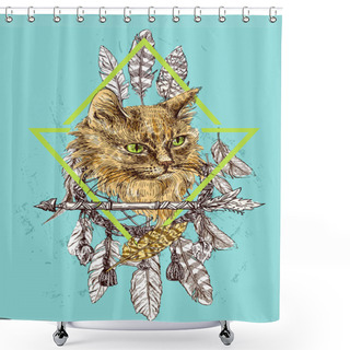 Personality  Sketch Of Cat Shower Curtains