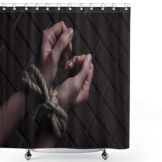 Personality  Tied Hands On Dark Background Shower Curtains
